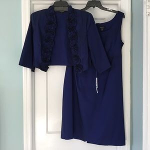 S. L. Fashions blue formal dress w/ ruffled 3/4 sleeve jacket, both sz 20W, NWT